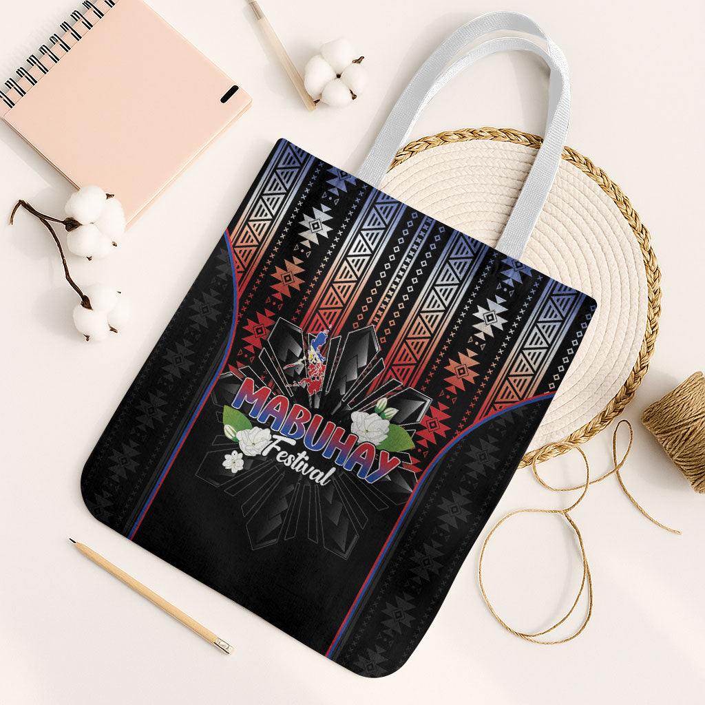 Mabuhay Philippines Festival Tote Bag Filipino Map Sampaguita Igorot Pattern