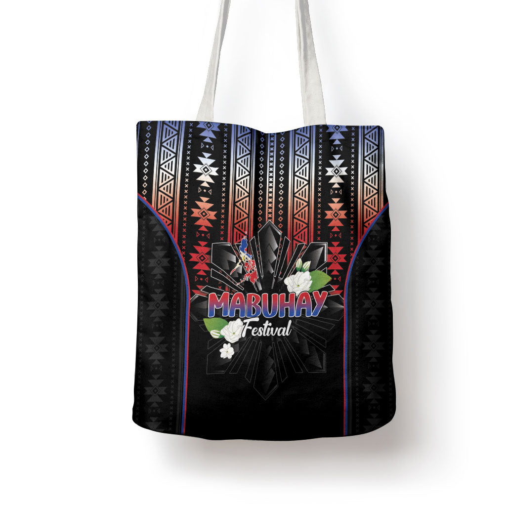 Mabuhay Philippines Festival Tote Bag Filipino Map Sampaguita Igorot Pattern