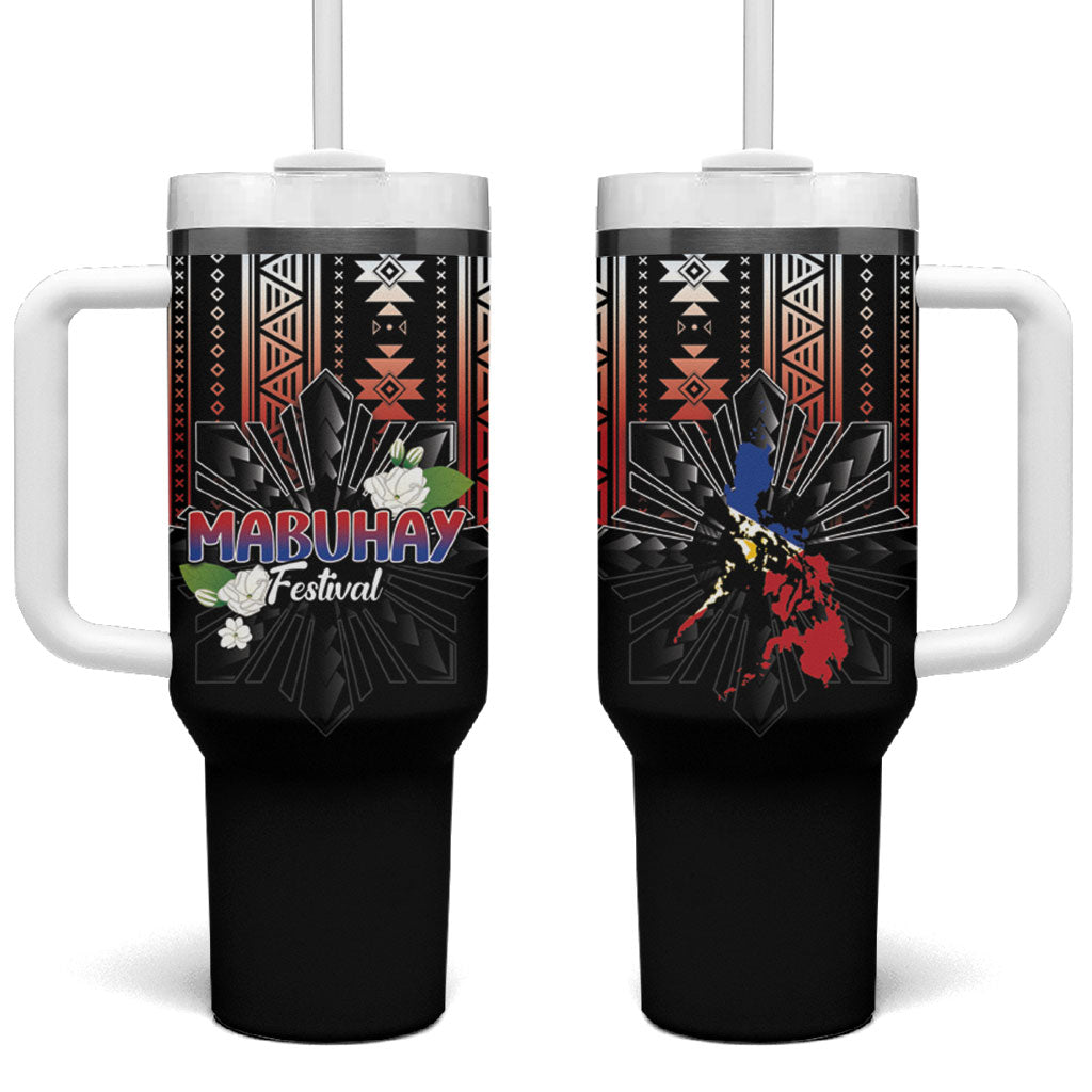 Mabuhay Philippines Festival Tumbler With Handle Filipino Map Sampaguita Igorot Pattern