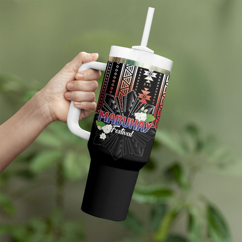 Mabuhay Philippines Festival Tumbler With Handle Filipino Map Sampaguita Igorot Pattern