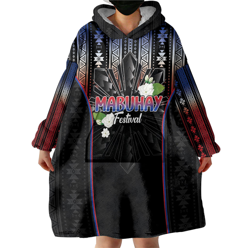 Mabuhay Philippines Festival Wearable Blanket Hoodie Filipino Map Sampaguita Igorot Pattern