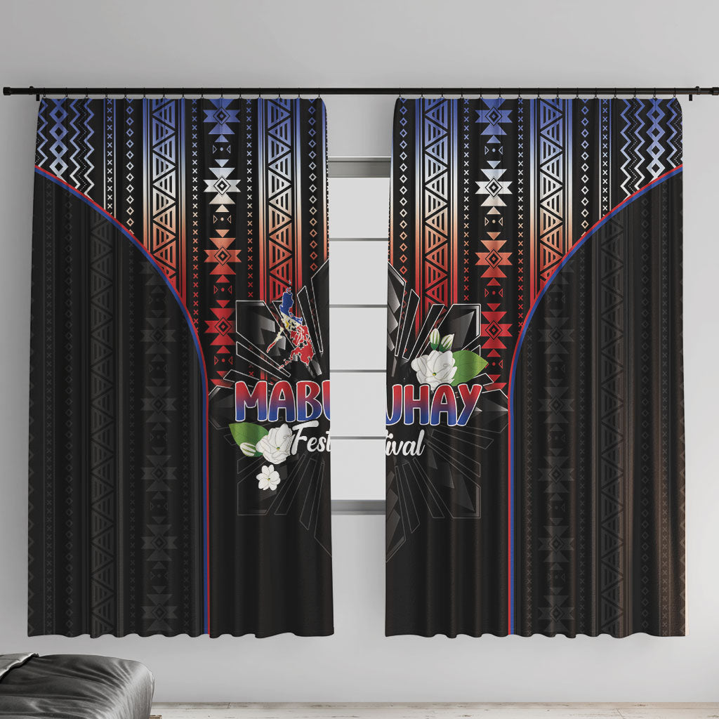 Mabuhay Philippines Festival Window Curtain Filipino Map Sampaguita Igorot Pattern