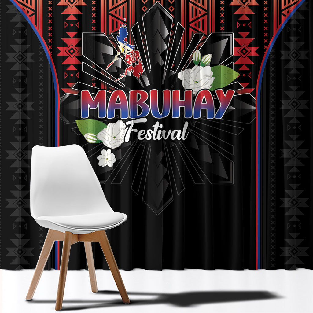 Mabuhay Philippines Festival Window Curtain Filipino Map Sampaguita Igorot Pattern