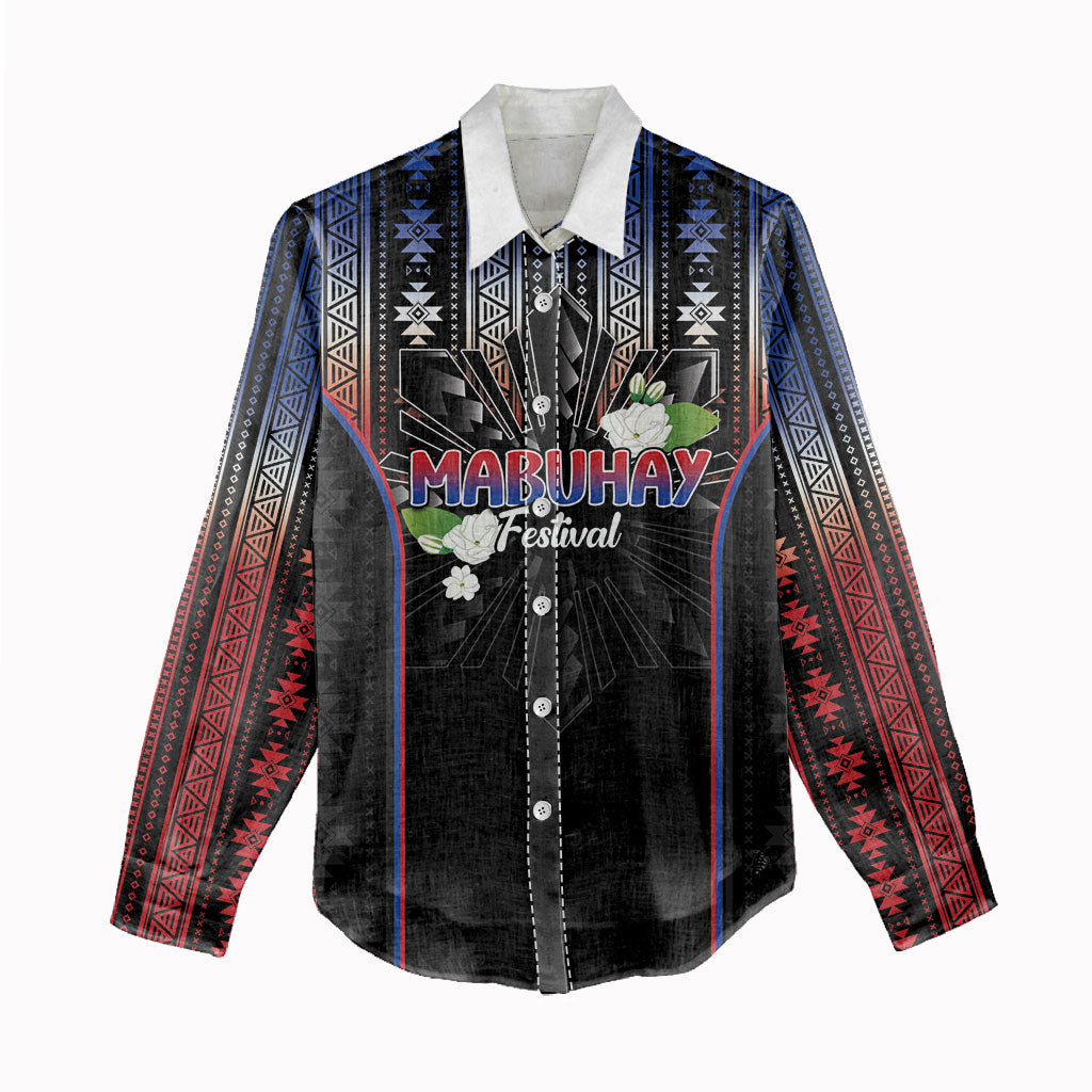 Mabuhay Philippines Festival Women Casual Shirt Filipino Map Sampaguita Igorot Pattern
