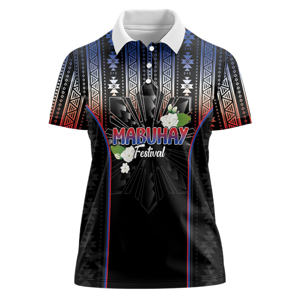 Mabuhay Philippines Festival Women Polo Shirt Filipino Map Sampaguita Igorot Pattern