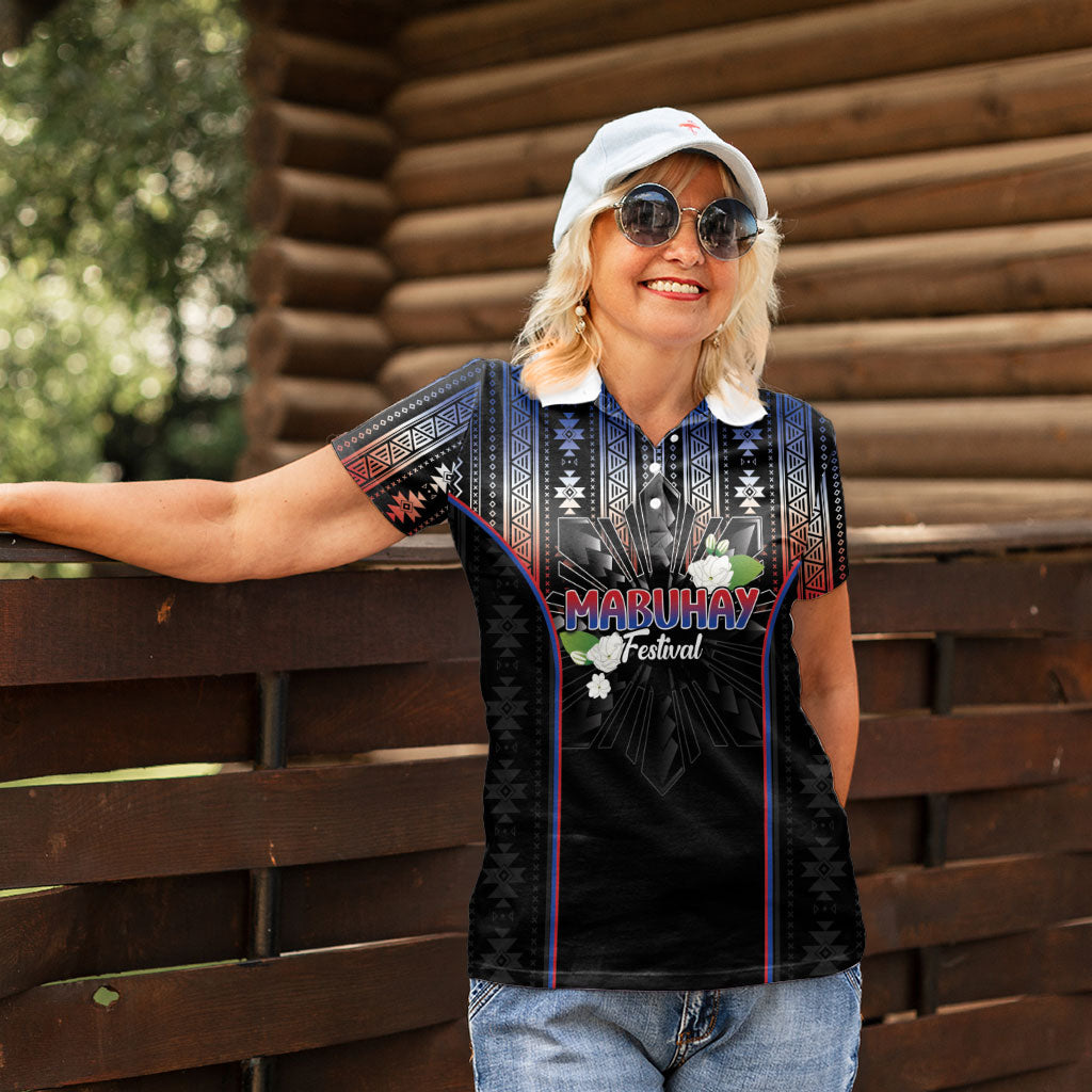 Mabuhay Philippines Festival Women Polo Shirt Filipino Map Sampaguita Igorot Pattern