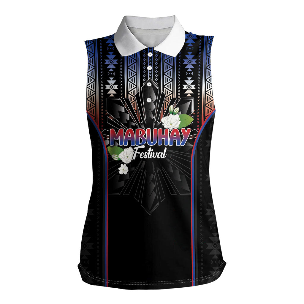 Mabuhay Philippines Festival Women Sleeveless Polo Shirt Filipino Map Sampaguita Igorot Pattern