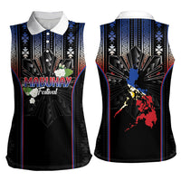 Mabuhay Philippines Festival Women Sleeveless Polo Shirt Filipino Map Sampaguita Igorot Pattern