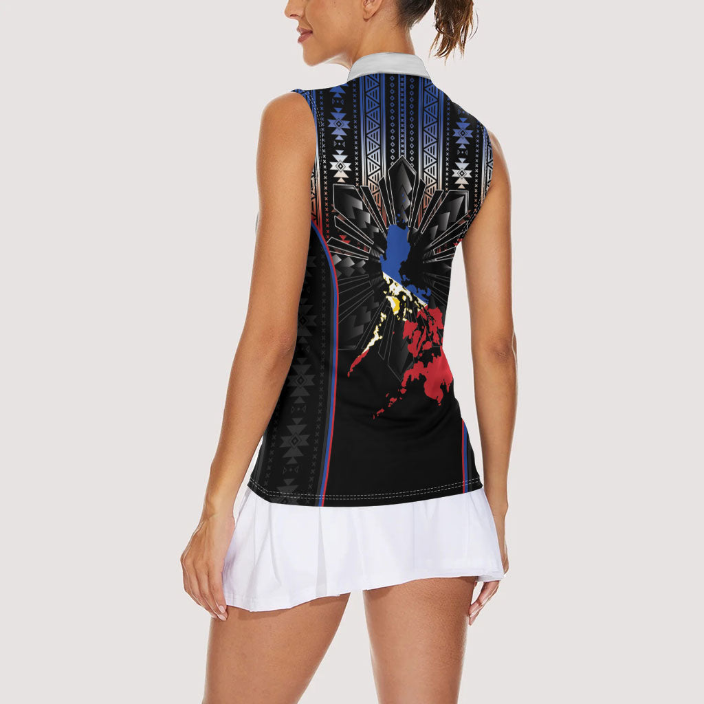 Mabuhay Philippines Festival Women Sleeveless Polo Shirt Filipino Map Sampaguita Igorot Pattern