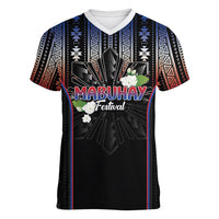 Mabuhay Philippines Festival Women V-Neck T-Shirt Filipino Map Sampaguita Igorot Pattern