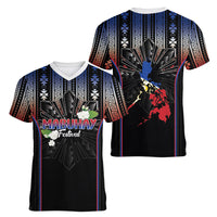Mabuhay Philippines Festival Women V-Neck T-Shirt Filipino Map Sampaguita Igorot Pattern