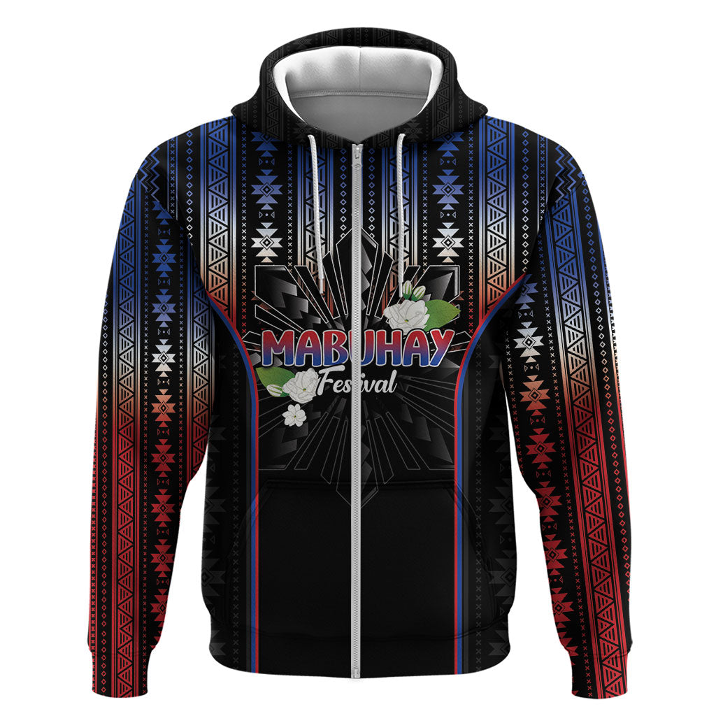 Mabuhay Philippines Festival Zip Hoodie Filipino Map Sampaguita Igorot Pattern