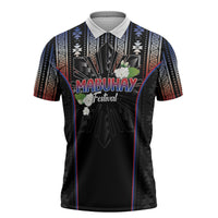 Mabuhay Philippines Festival Zipper Polo Shirt Filipino Map Sampaguita Igorot Pattern
