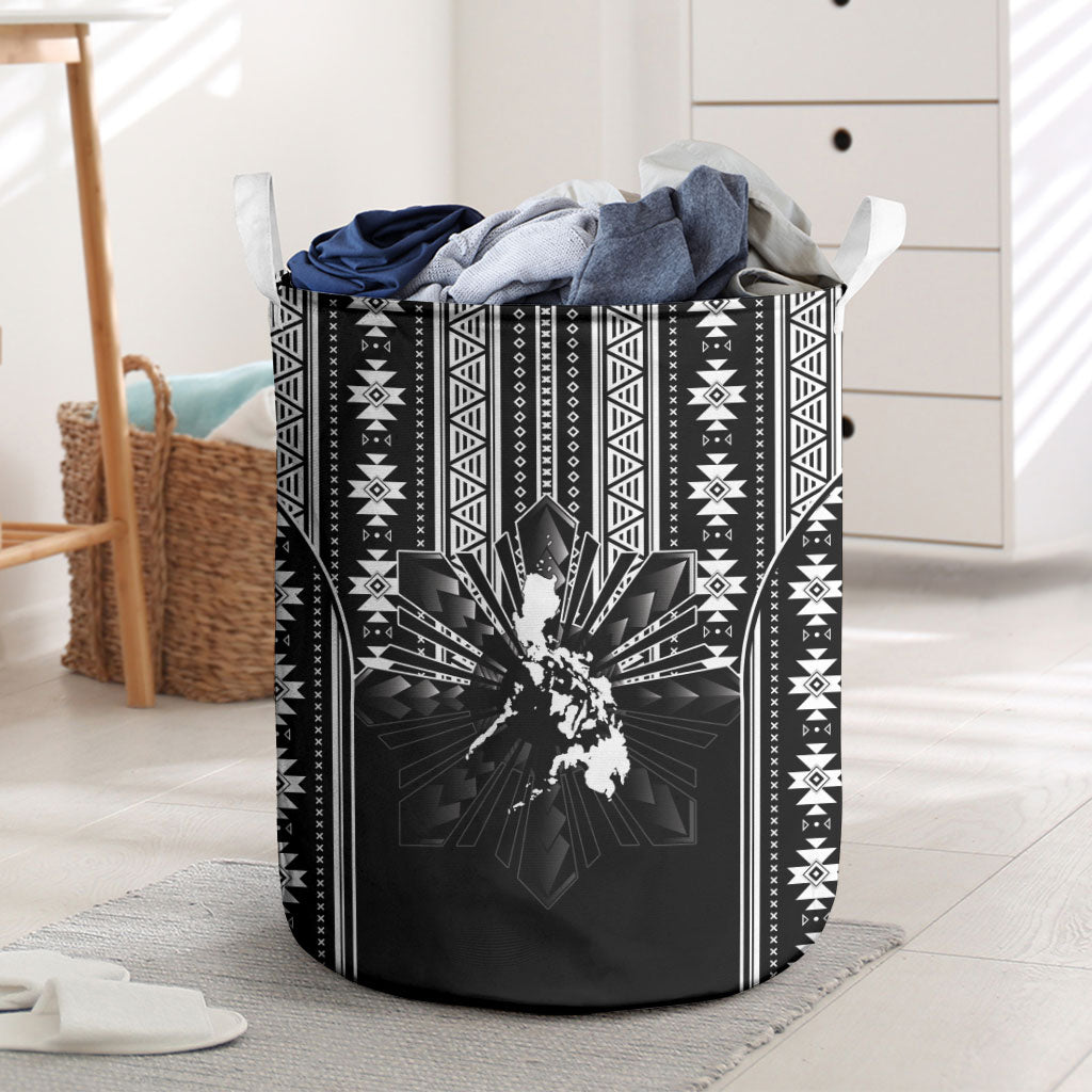Mabuhay Philippines Festival Laundry Basket Filipino Map Black White Igorot Pattern