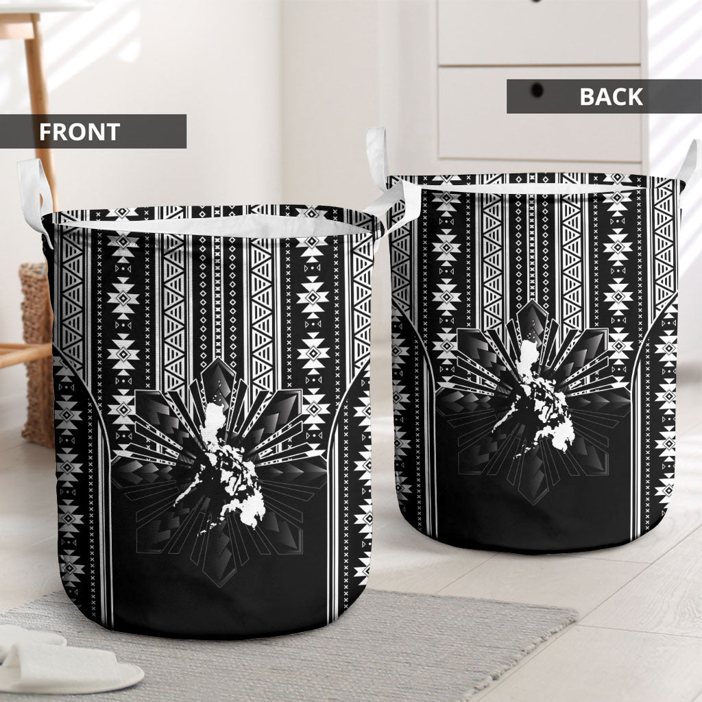 Mabuhay Philippines Festival Laundry Basket Filipino Map Black White Igorot Pattern