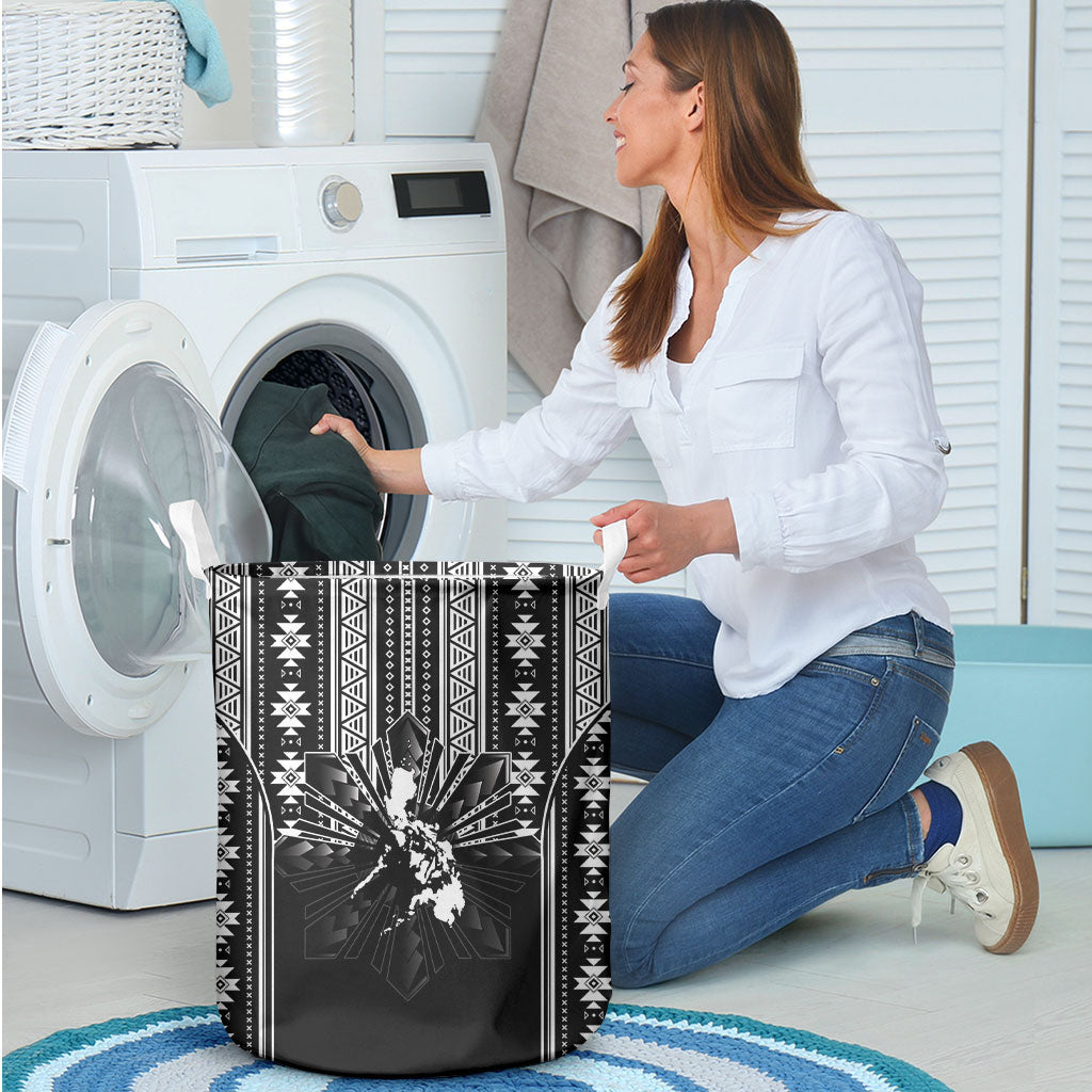 Mabuhay Philippines Festival Laundry Basket Filipino Map Black White Igorot Pattern