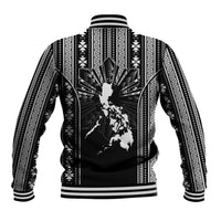 Mabuhay Philippines Festival Baseball Jacket Filipino Map Black White Igorot Pattern