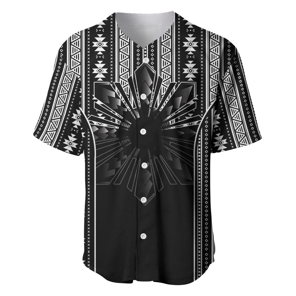 Mabuhay Philippines Festival Baseball Jersey Filipino Map Black White Igorot Pattern