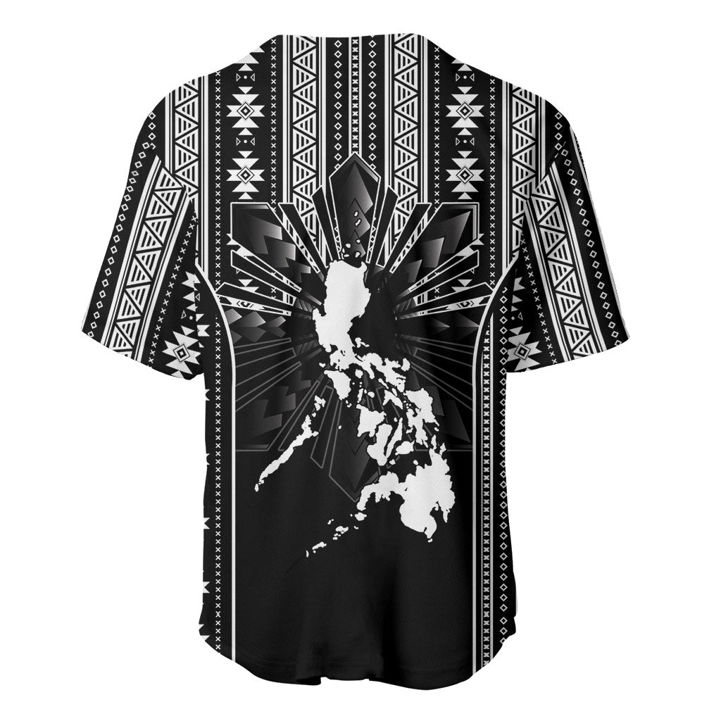 Mabuhay Philippines Festival Baseball Jersey Filipino Map Black White Igorot Pattern