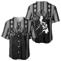 Mabuhay Philippines Festival Baseball Jersey Filipino Map Black White Igorot Pattern