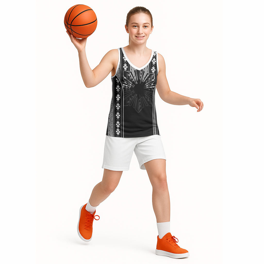 Mabuhay Philippines Festival Basketball Jersey Filipino Map Black White Igorot Pattern
