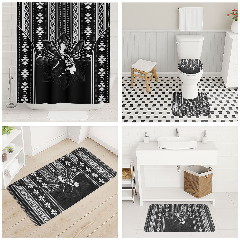 Mabuhay Philippines Festival Bathroom Set Filipino Map Black White Igorot Pattern
