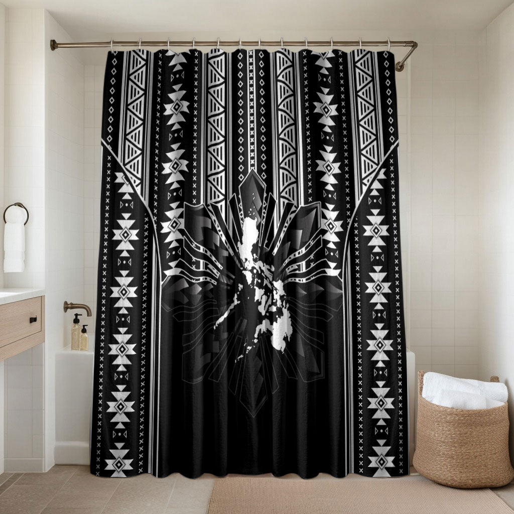 Mabuhay Philippines Festival Bathroom Set Filipino Map Black White Igorot Pattern