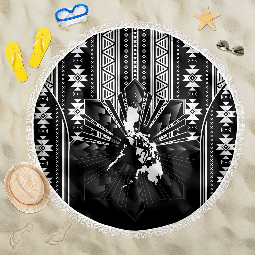 Mabuhay Philippines Festival Beach Blanket Filipino Map Black White Igorot Pattern