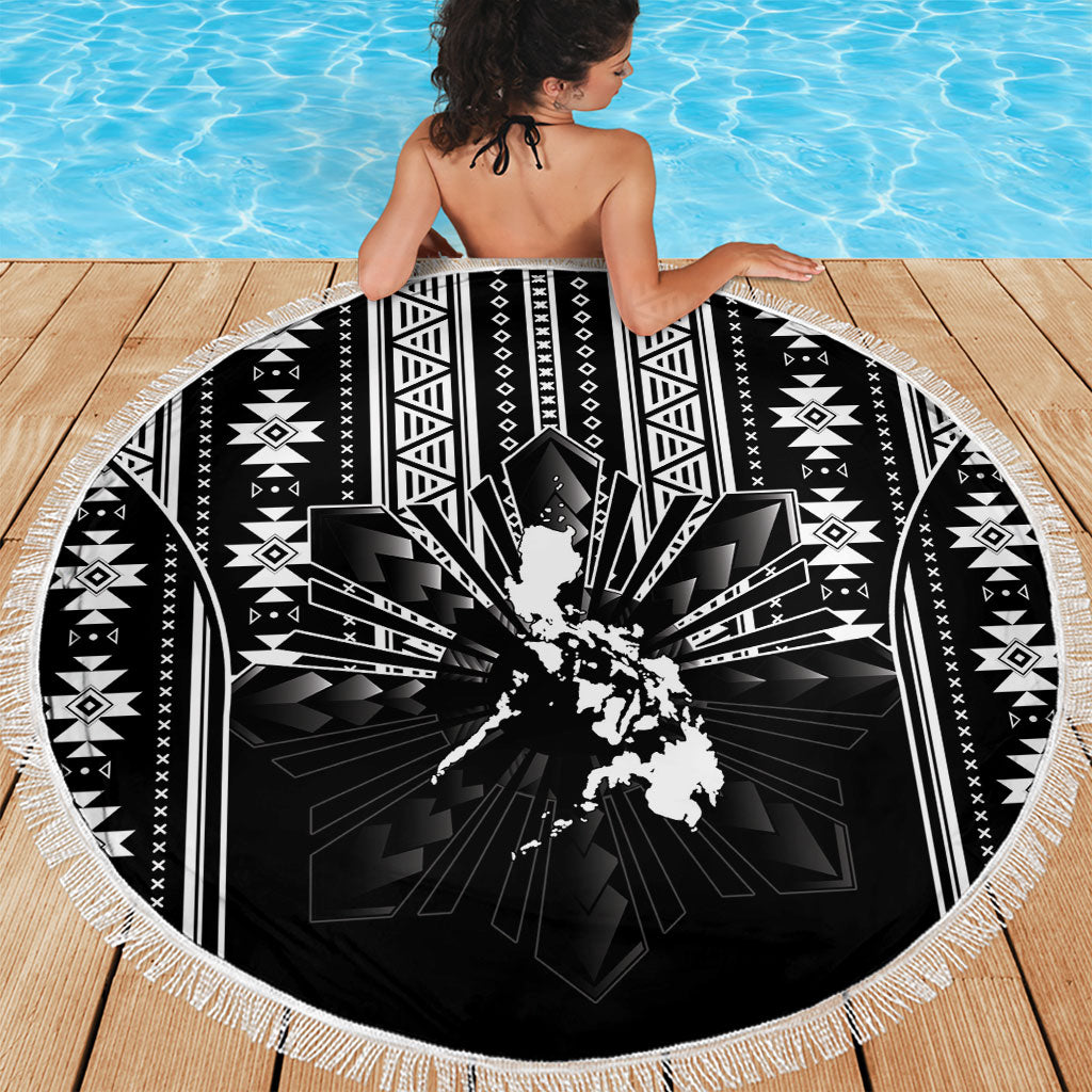 Mabuhay Philippines Festival Beach Blanket Filipino Map Black White Igorot Pattern