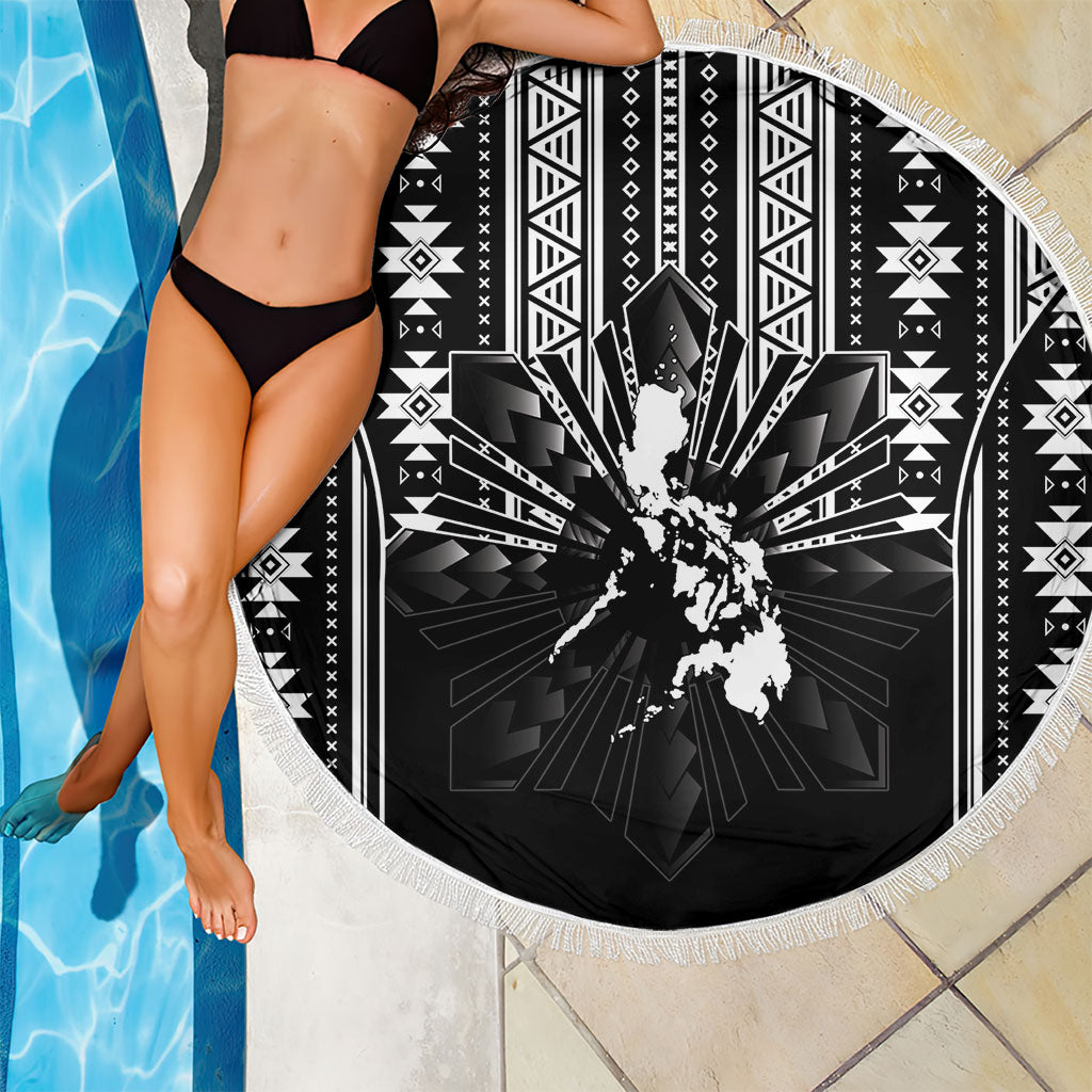 Mabuhay Philippines Festival Beach Blanket Filipino Map Black White Igorot Pattern