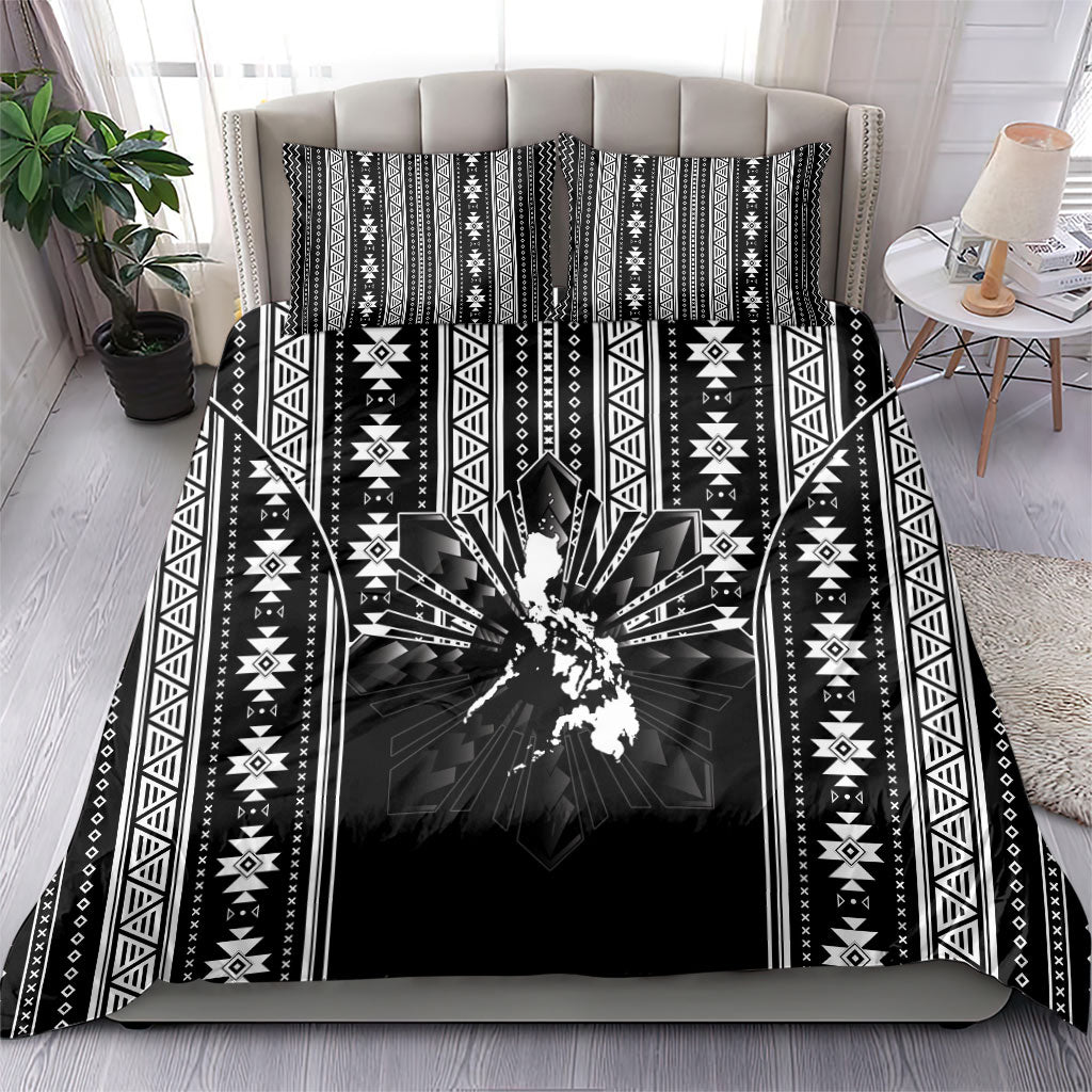 Mabuhay Philippines Festival Bedding Set Filipino Map Black White Igorot Pattern