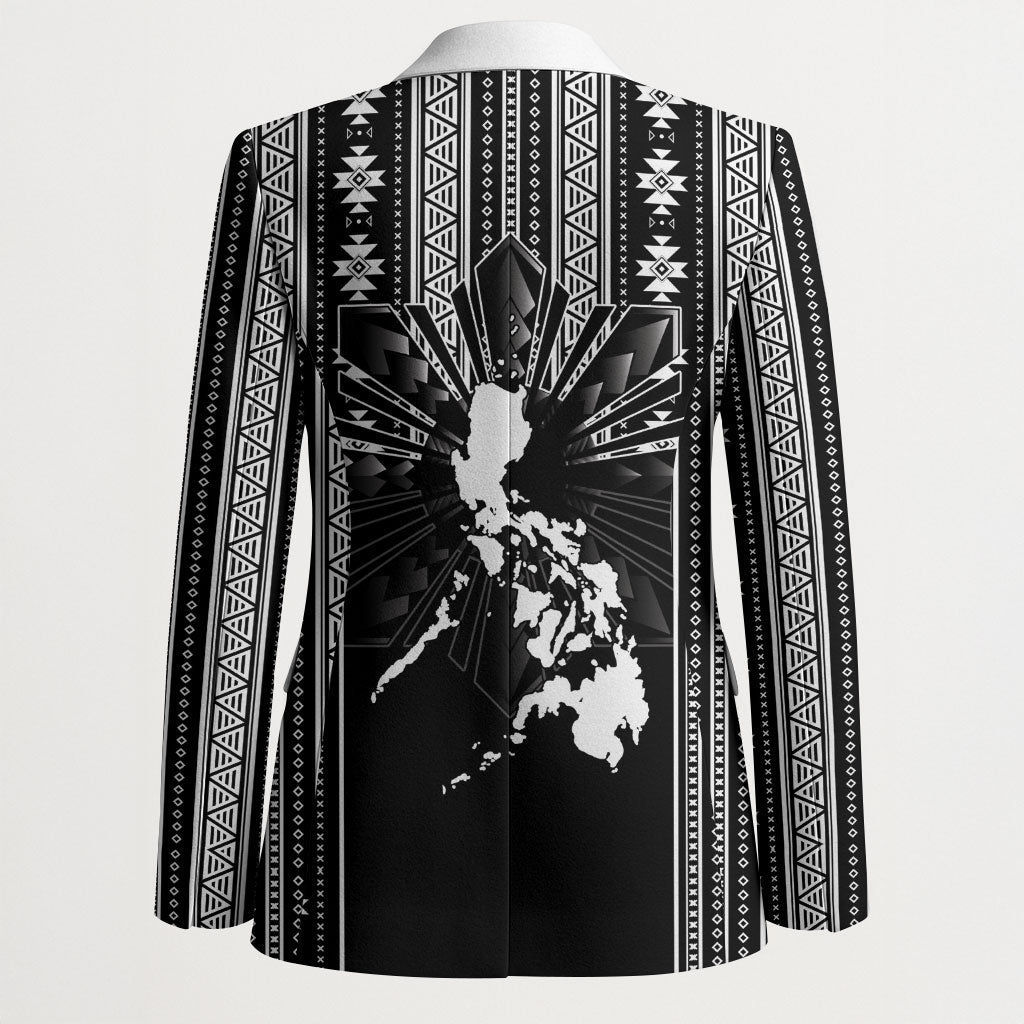 Mabuhay Philippines Festival Blazer Filipino Map Black White Igorot Pattern