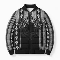 Mabuhay Philippines Festival Bomber Puffer Jacket Filipino Map Black White Igorot Pattern
