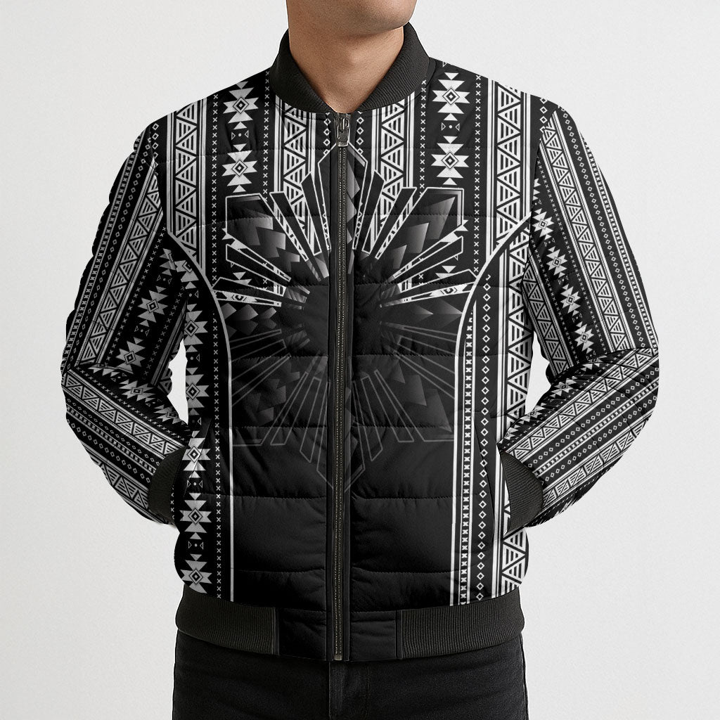 Mabuhay Philippines Festival Bomber Puffer Jacket Filipino Map Black White Igorot Pattern