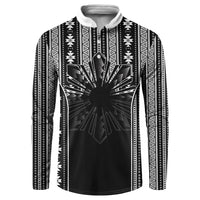 Mabuhay Philippines Festival Button Sweatshirt Filipino Map Black White Igorot Pattern