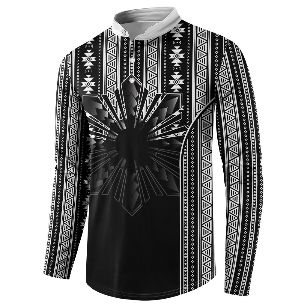 Mabuhay Philippines Festival Button Sweatshirt Filipino Map Black White Igorot Pattern