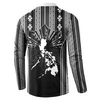 Mabuhay Philippines Festival Button Sweatshirt Filipino Map Black White Igorot Pattern