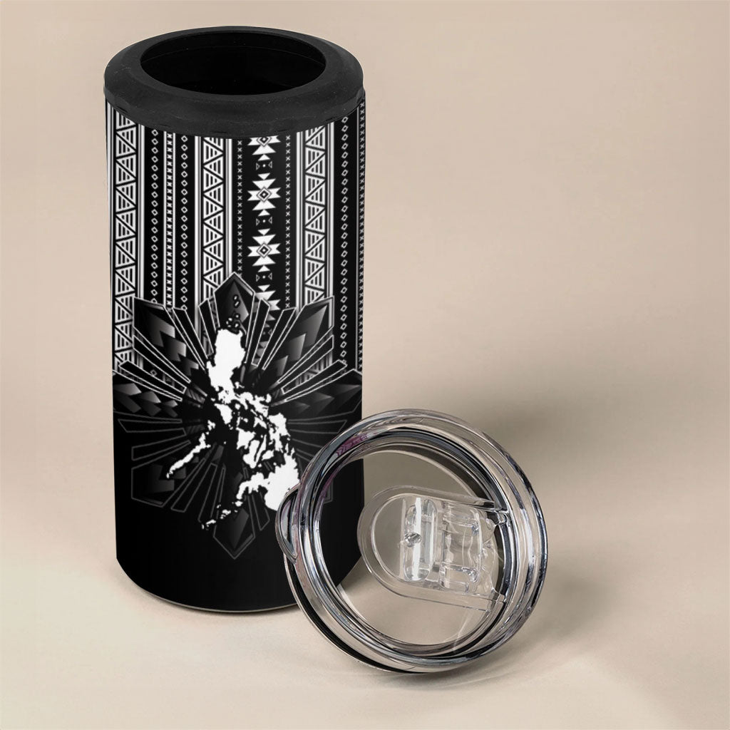Mabuhay Philippines Festival 4 in 1 Can Cooler Tumbler Filipino Map Black White Igorot Pattern