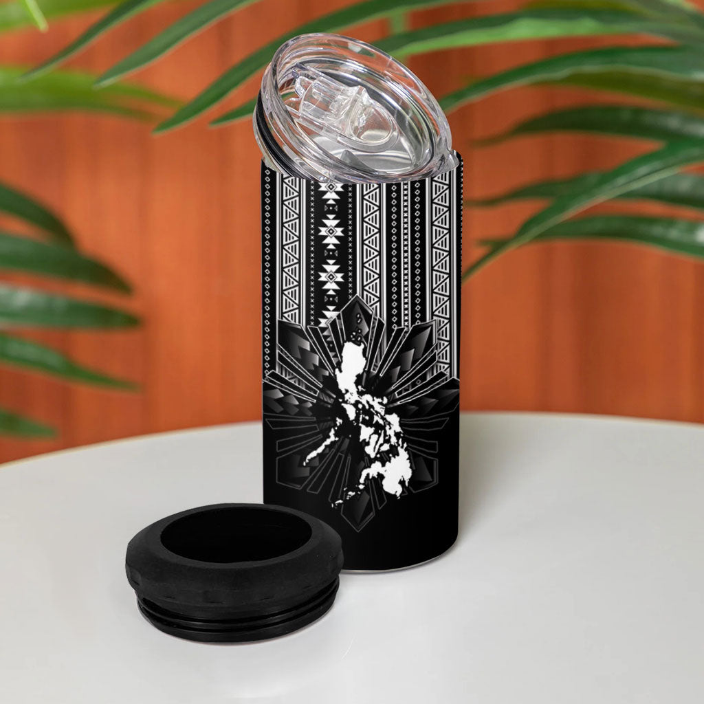 Mabuhay Philippines Festival 4 in 1 Can Cooler Tumbler Filipino Map Black White Igorot Pattern