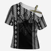 Mabuhay Philippines Festival Cross Shoulder Shirt Filipino Map Black White Igorot Pattern