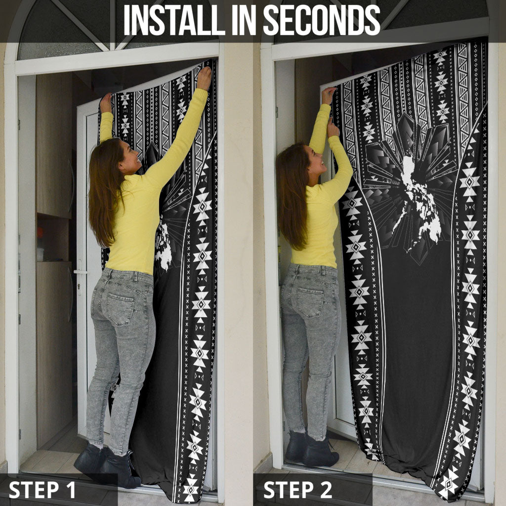 Mabuhay Philippines Festival Door Cover Filipino Map Black White Igorot Pattern