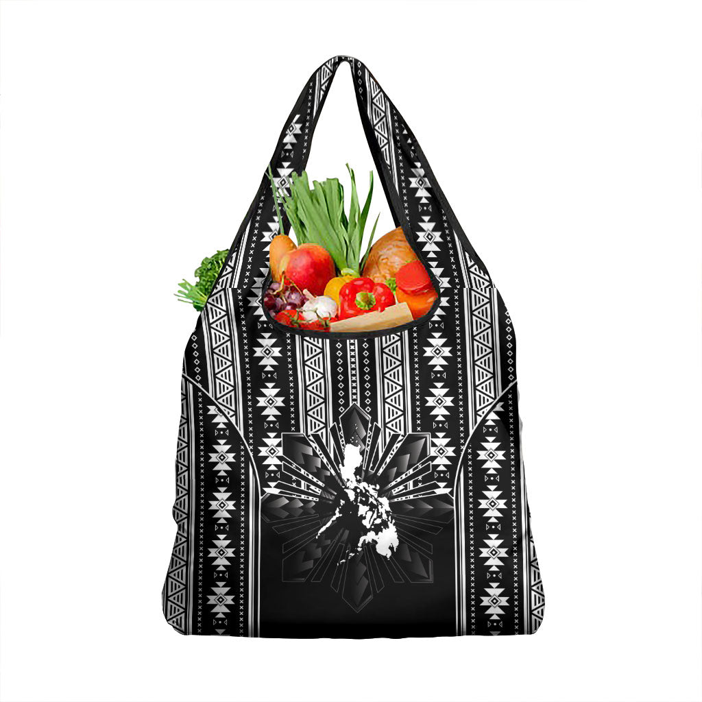 Mabuhay Philippines Festival Grocery Bag Filipino Map Black White Igorot Pattern
