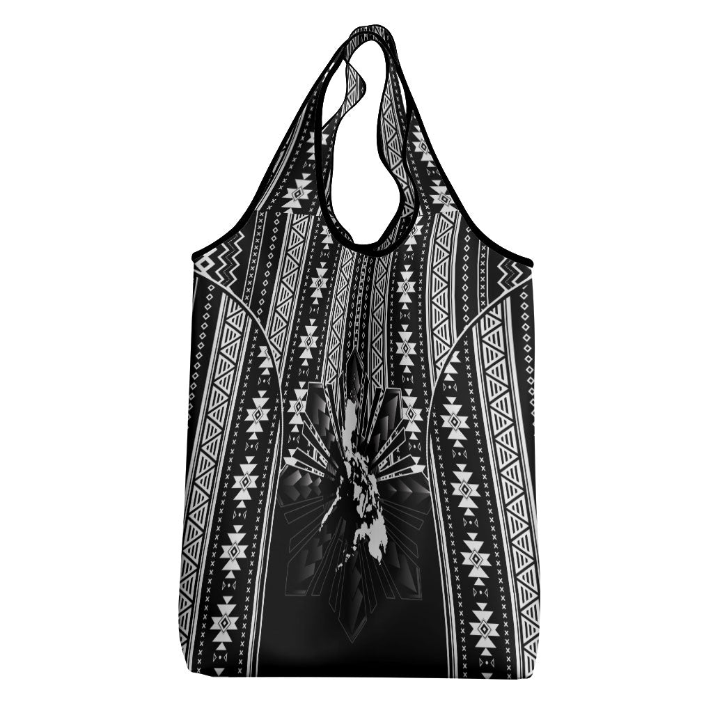 Mabuhay Philippines Festival Grocery Bag Filipino Map Black White Igorot Pattern
