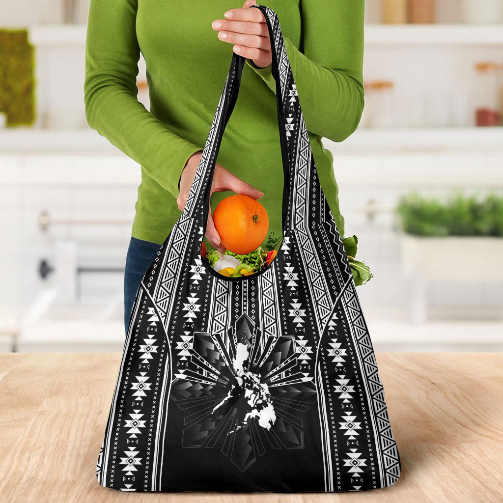 Mabuhay Philippines Festival Grocery Bag Filipino Map Black White Igorot Pattern