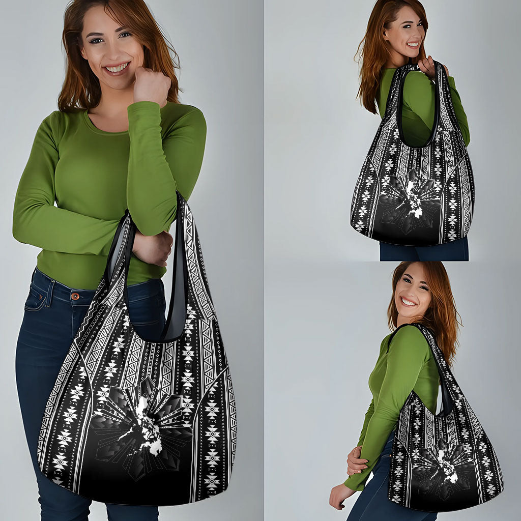 Mabuhay Philippines Festival Grocery Bag Filipino Map Black White Igorot Pattern