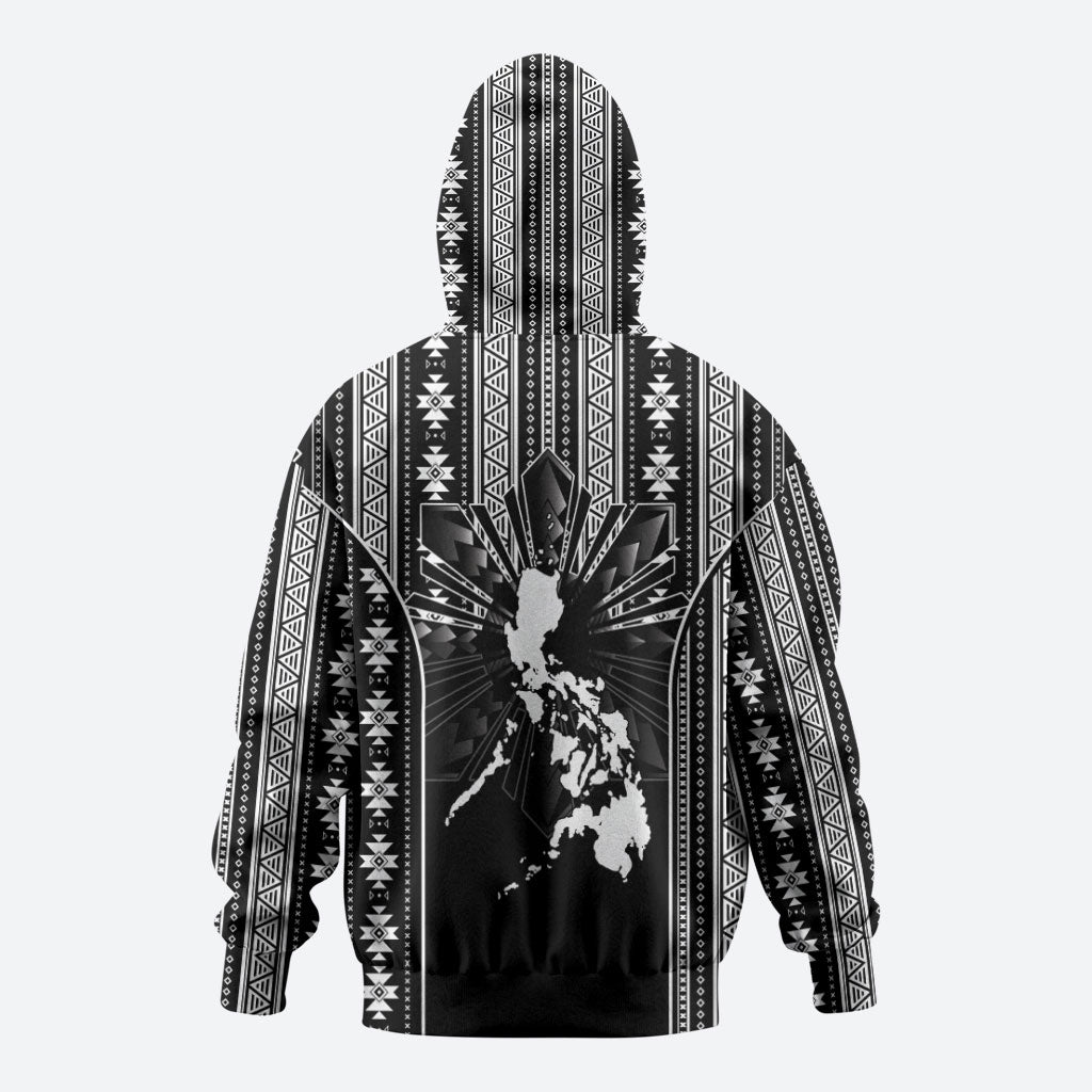 Mabuhay Philippines Festival Hoodie Filipino Map Black White Igorot Pattern