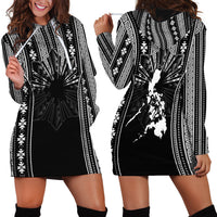 Mabuhay Philippines Festival Hoodie Dress Filipino Map Black White Igorot Pattern