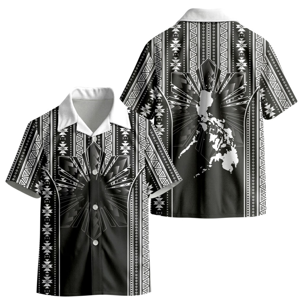 Mabuhay Philippines Festival Kid Hawaiian Shirt Filipino Map Black White Igorot Pattern