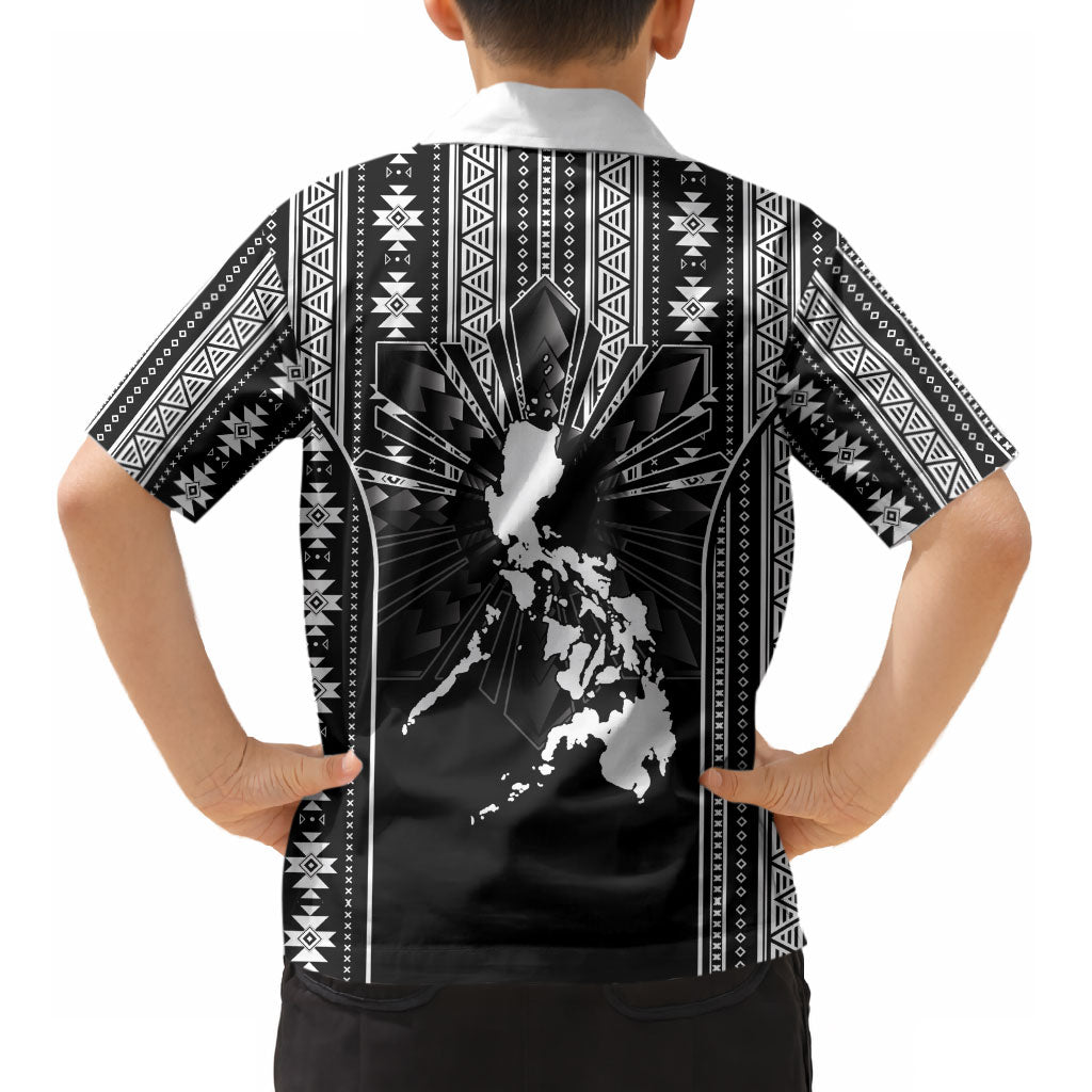 Mabuhay Philippines Festival Kid Hawaiian Shirt Filipino Map Black White Igorot Pattern