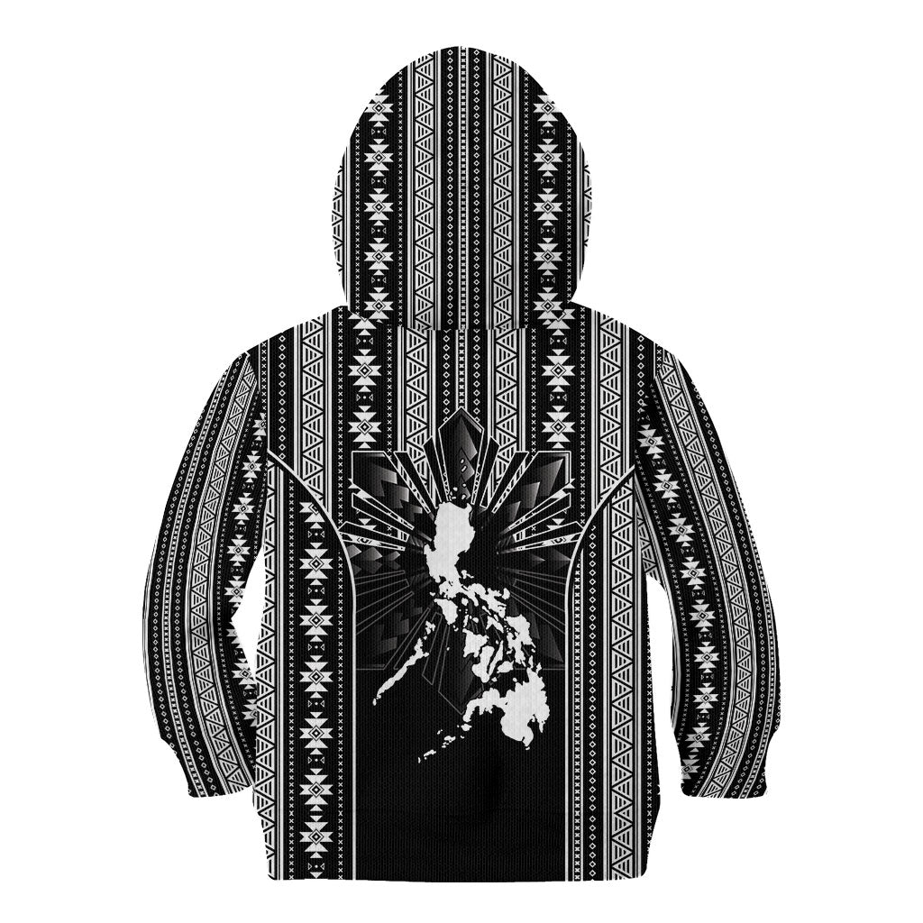 Mabuhay Philippines Festival Kid Hoodie Filipino Map Black White Igorot Pattern